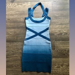 Strett Ciara Halter Ombre Blue Bandage Dress, XS